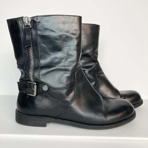 Nine West Black Leather Moto Style Biker Boots Women's Size 8M Buckle Zipper - Picture 6 of 16